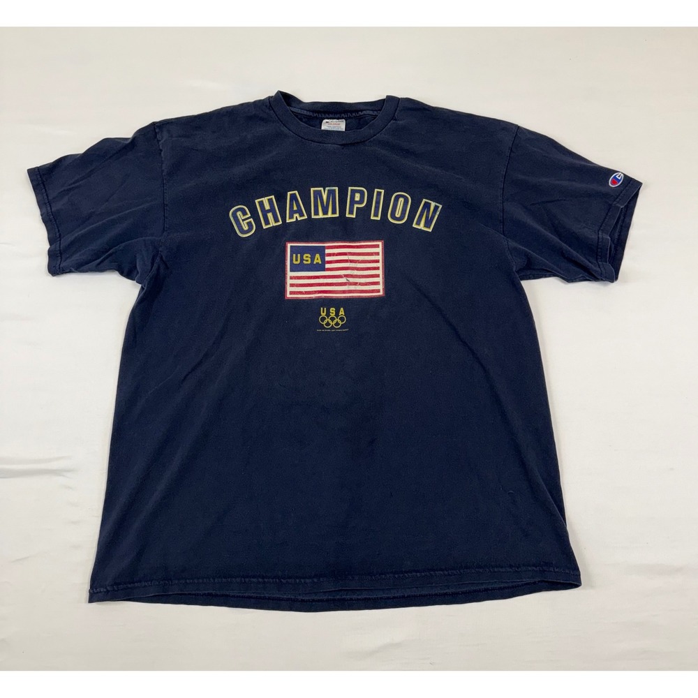Vintage Champion USA Olympic Team T-Shirt Mens XXL‎ Navy Blue Graphic Cotton Tee